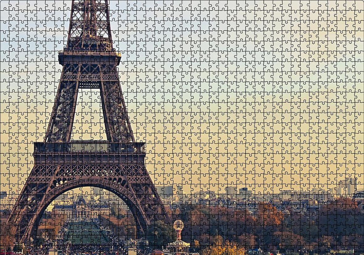 Cakapuzzle  Sonbahar Günbatımı Eyfel Kulesi ve Şehir Manzarası Puzzle Yapboz MDF Ahşap