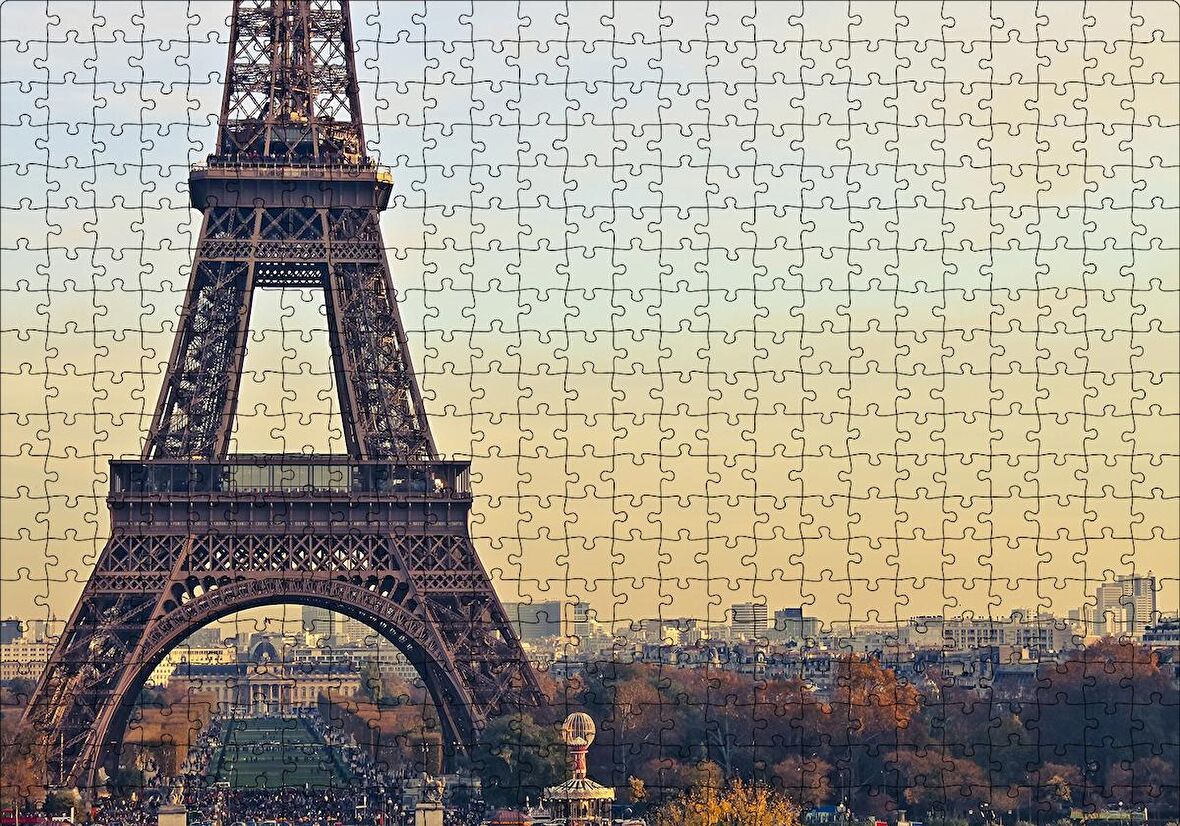 Cakapuzzle  Sonbahar Günbatımı Eyfel Kulesi ve Şehir Manzarası Puzzle Yapboz MDF Ahşap