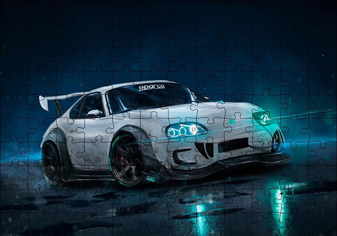 Cakapuzzle  Beyaz Toyota Supra Drift Puzzle Yapboz MDF Ahşap
