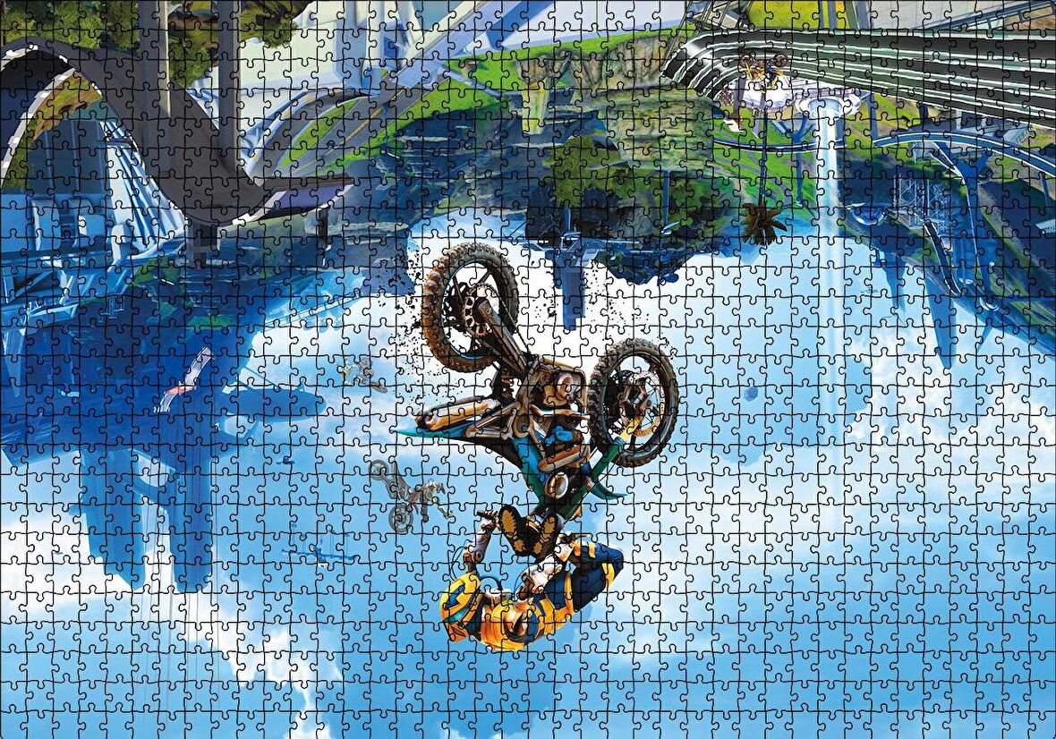 Cakapuzzle  Motokrosçular Ters Görünüm Sürreal İllüstrasyon Puzzle Yapboz MDF Ahşap