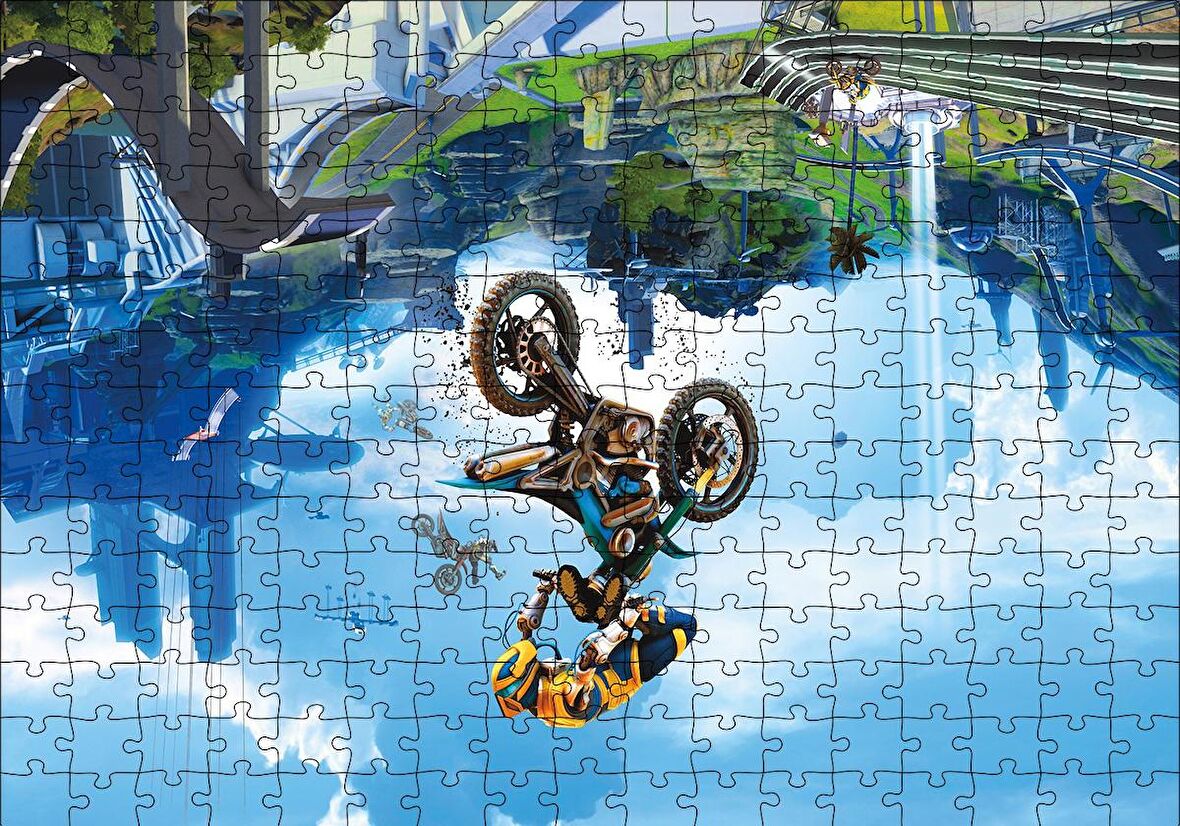 Cakapuzzle  Motokrosçular Ters Görünüm Sürreal İllüstrasyon Puzzle Yapboz MDF Ahşap