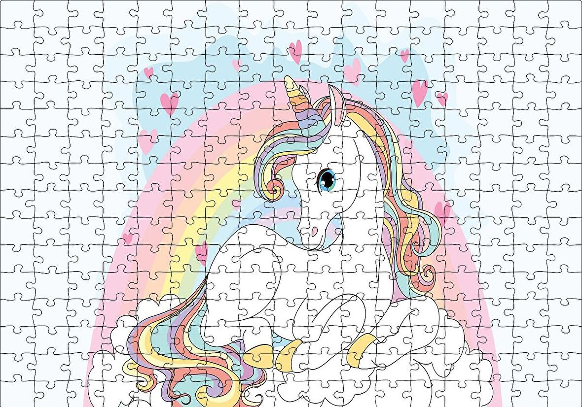 Cakapuzzle  Unicorn Bulutlar ve Kalpler Puzzle Yapboz MDF Ahşap