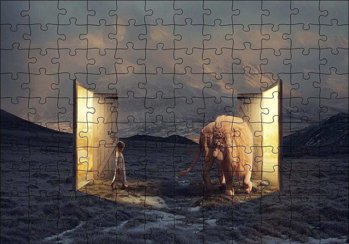 Cakapuzzle  Uyurgezer Kız ve Narnia Aslanı Puzzle Yapboz MDF Ahşap