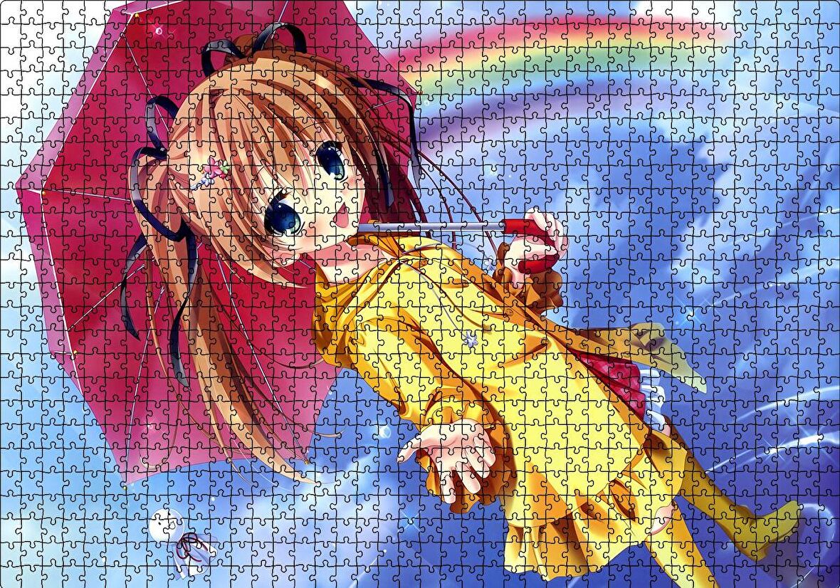 Cakapuzzle  Anime Şemsiyeli Küçük Kız ve Gökkuşağı Puzzle Yapboz MDF Ahşap