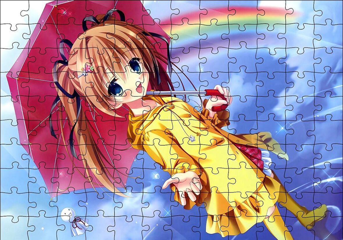 Cakapuzzle  Anime Şemsiyeli Küçük Kız ve Gökkuşağı Puzzle Yapboz MDF Ahşap