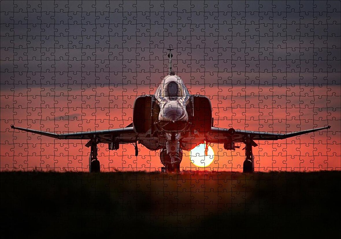 Cakapuzzle  F4 Phantom Süpersonik Jet ve Günbatımı Puzzle Yapboz MDF Ahşap