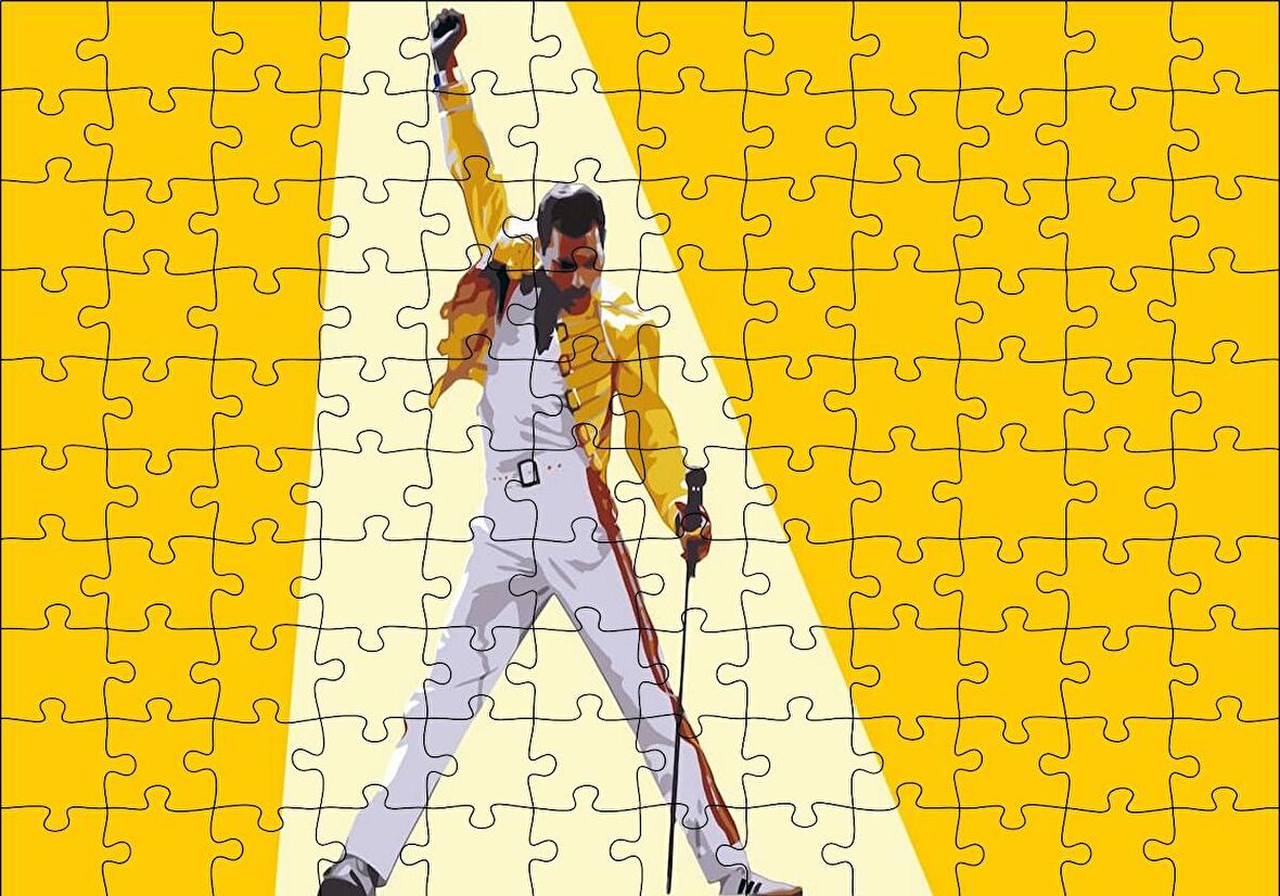 Cakapuzzle  Freddie Mercury Sarı Zemin Puzzle Yapboz MDF Ahşap