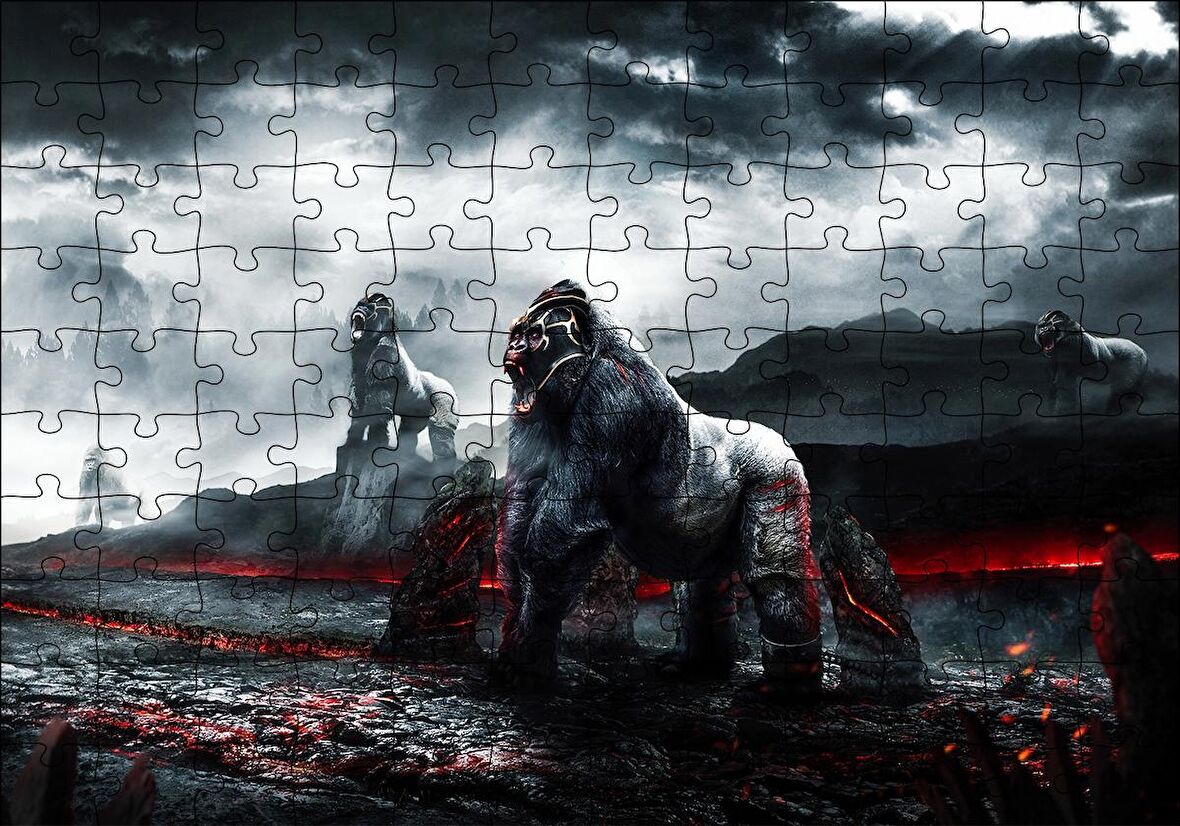 Cakapuzzle  Savaşçı Goriller ve Lav Denizi Puzzle Yapboz MDF Ahşap