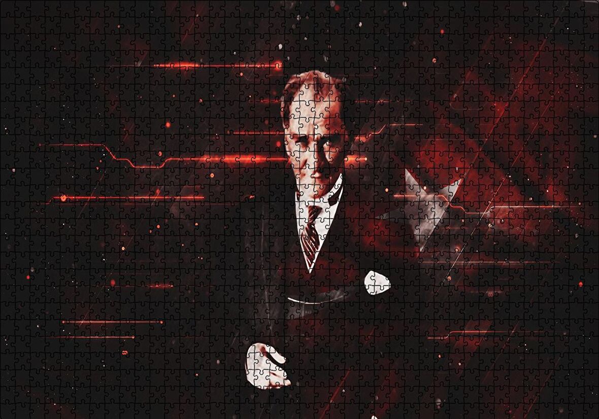 Cakapuzzle  Atatürk ve Türk Bayrağı Hologram Arka Plan Puzzle Yapboz MDF Ahşap