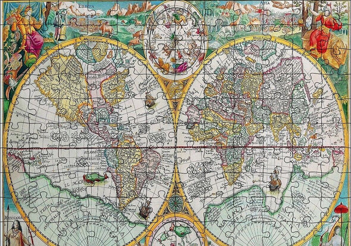 Cakapuzzle  Dünya Haritası Latince ve Resimli Puzzle Yapboz MDF Ahşap