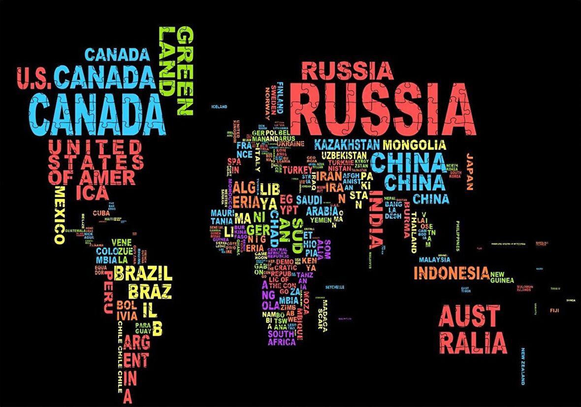 Cakapuzzle  Dünya Haritası Renkli Ülke İsimlerinden Oluşan Puzzle Yapboz MDF Ahşap