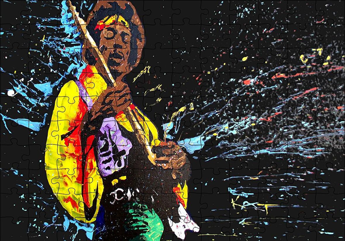 Cakapuzzle  Jimi Hendrix Gitar İllüstrasyon Puzzle Yapboz MDF Ahşap