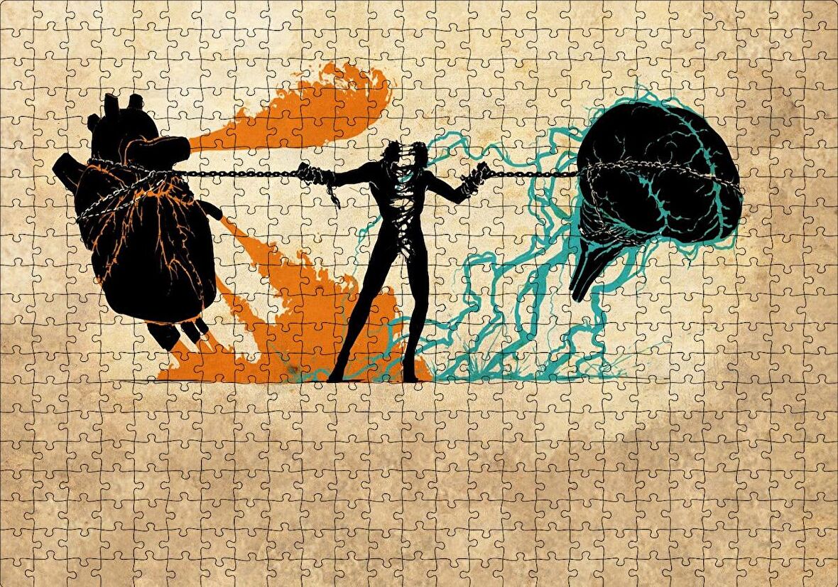 Cakapuzzle  Kalp ve Mantık Çatışması İllüstrasyon Puzzle Yapboz MDF Ahşap