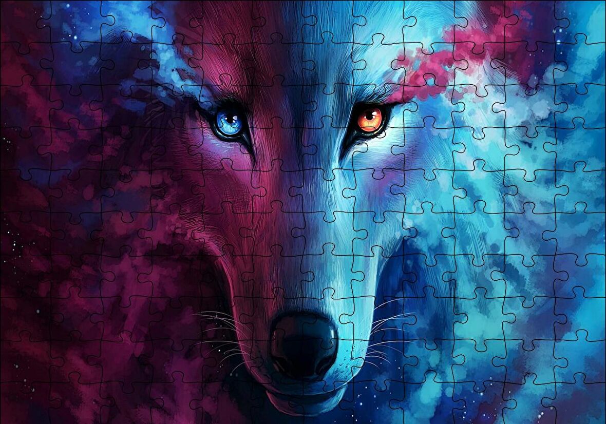 Cakapuzzle  Mistik Kurt Gözleri Mavi ve Kırmızı Puzzle Yapboz MDF Ahşap