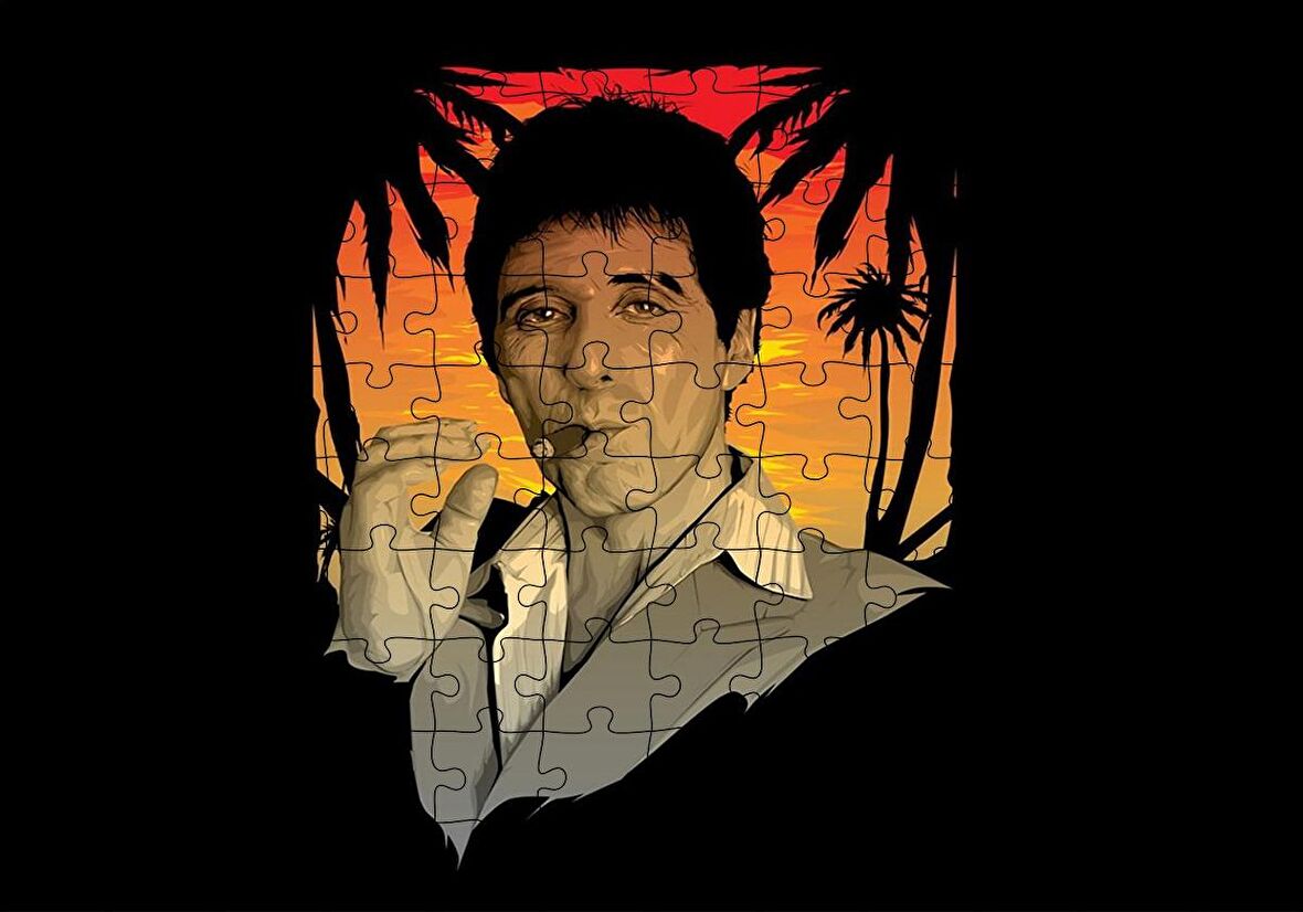 Cakapuzzle  Yaralı Yüz Tony Montana Puro İçiyor Puzzle Yapboz MDF Ahşap