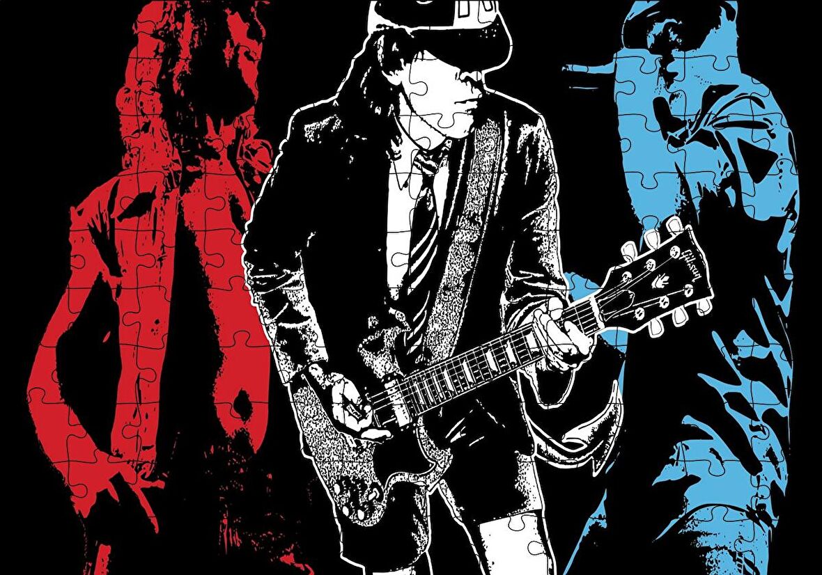 Cakapuzzle  AC DC Rock Grubu Üç Renk İllüstrasyon Puzzle Yapboz MDF Ahşap