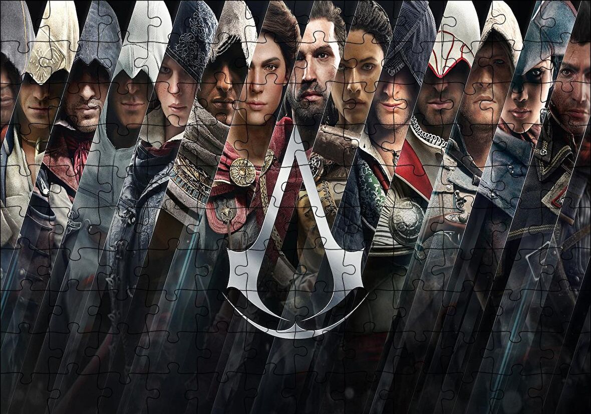 Cakapuzzle  Assassins Creed Dikey Şeritler Tüm Karakterler Puzzle Yapboz MDF Ahşap