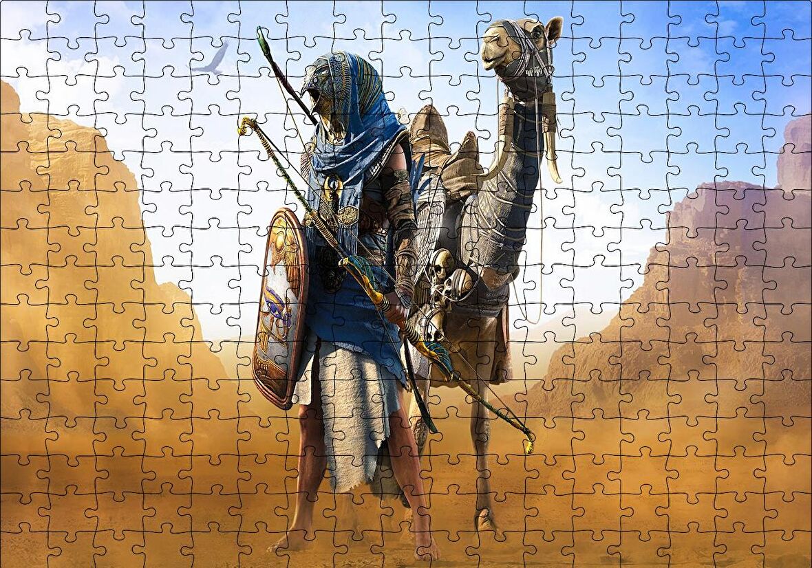 Cakapuzzle  Assassins Creed Origins Mısır Çöl Savaşçısı ve Devesi Puzzle Yapboz MDF Ahşap