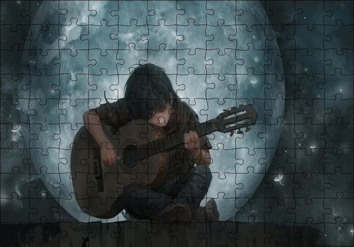 Cakapuzzle  Dolunay Çocuk Klasik Gitar Puzzle Yapboz MDF Ahşap