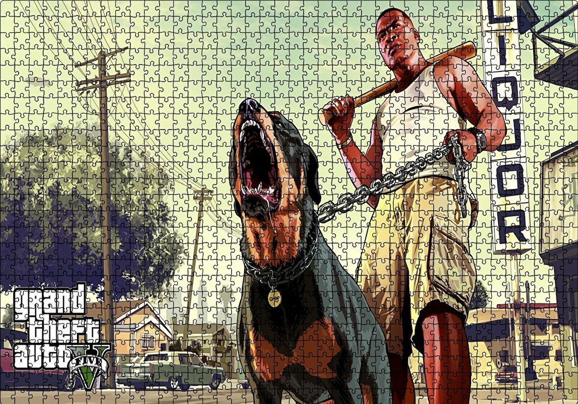 Cakapuzzle  GTA 5 Franklin ve Chop Puzzle Yapboz MDF Ahşap