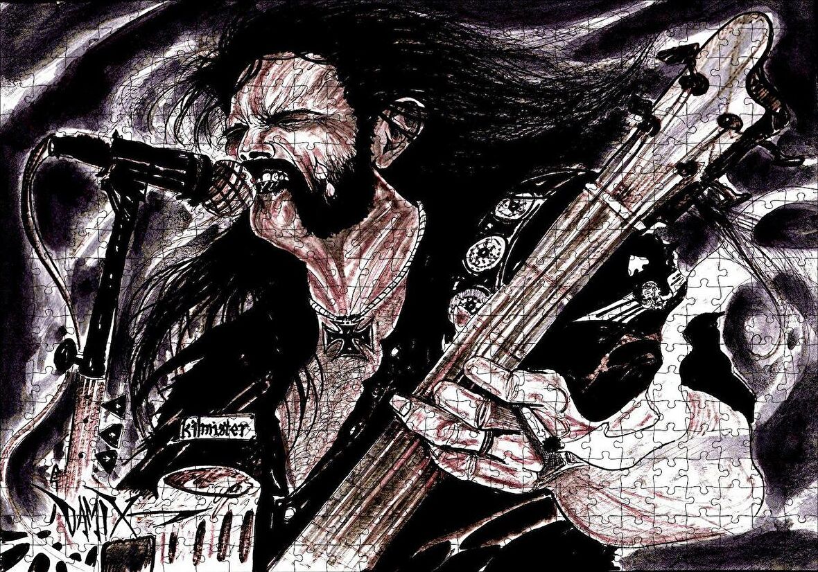 Cakapuzzle  Motörhead Lemmy Kilmister Elektrogitar Karikatürize Çizim Puzzle Yapboz MDF Ahşap