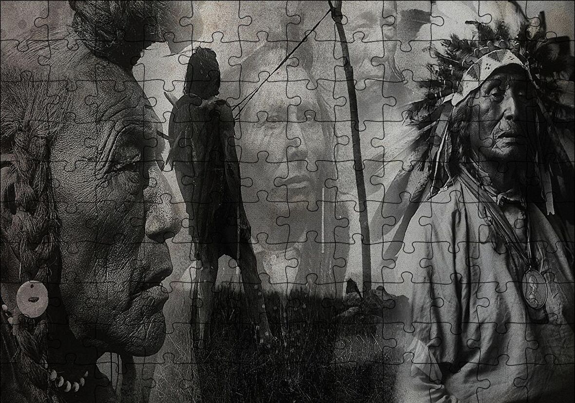 Cakapuzzle  Bilge Kızılderililer Siyah Beyaz Puzzle Yapboz MDF Ahşap