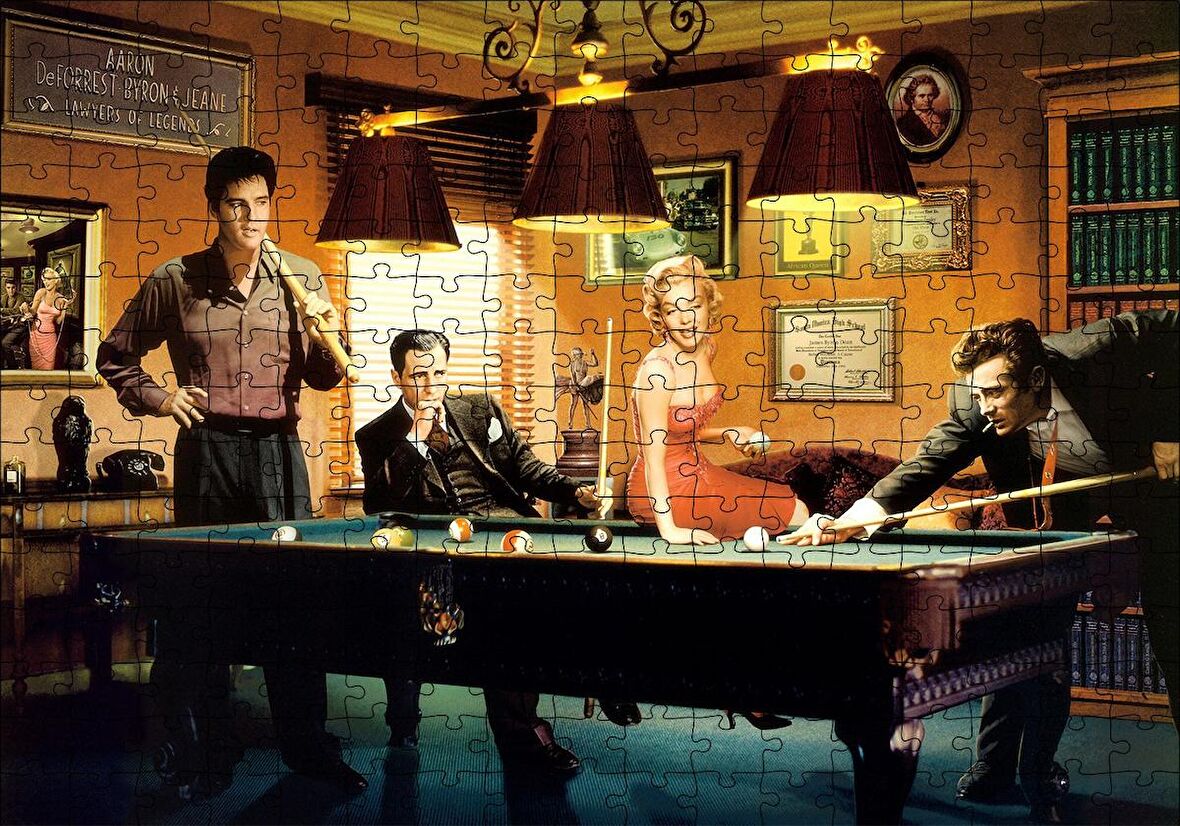 Cakapuzzle  Elvis Clark Marilyn ve James Bilardo Masasında Puzzle Yapboz MDF Ahşap