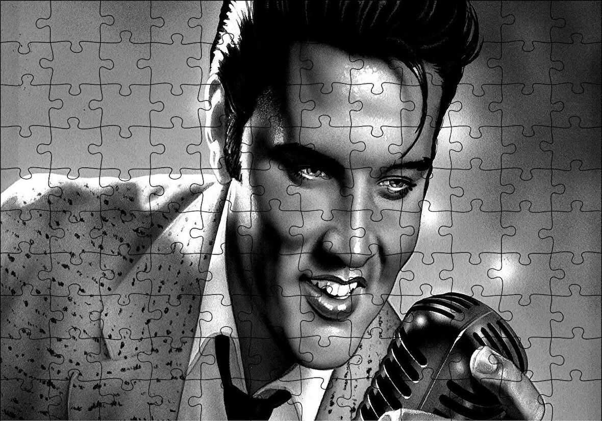 Cakapuzzle  Elvis Presley Siyah Beyaz Çizim Puzzle Yapboz MDF Ahşap