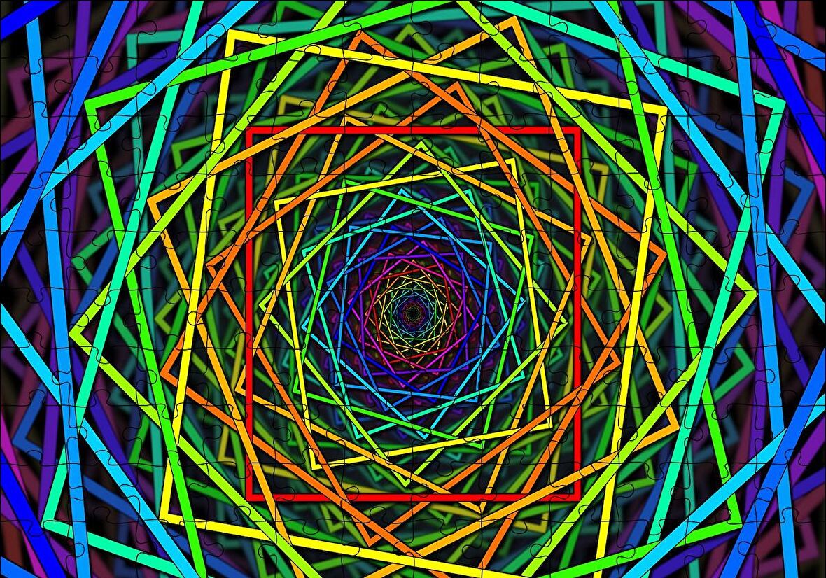 Cakapuzzle  İçiçe Sarmal Renkli Kareler Puzzle Yapboz MDF Ahşap