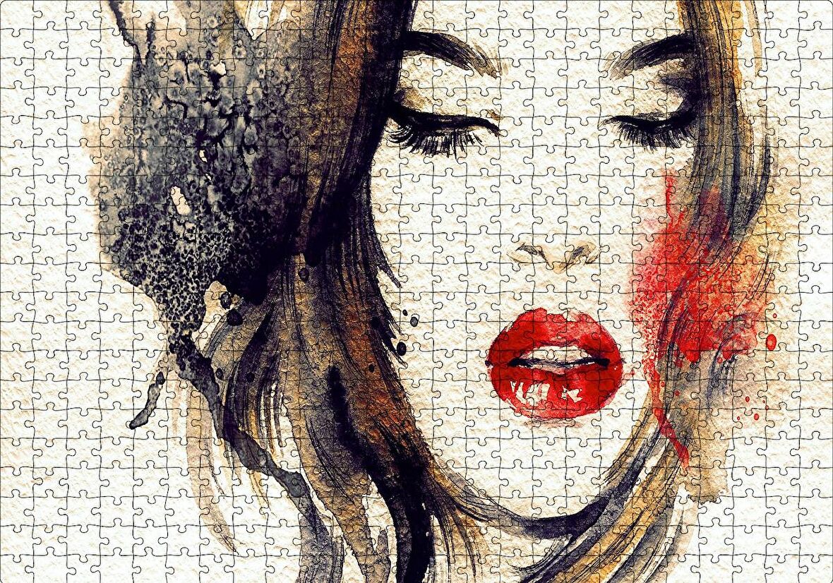 Cakapuzzle  Kadın İllüstrasyon Boyama Sanatı Puzzle Yapboz MDF Ahşap