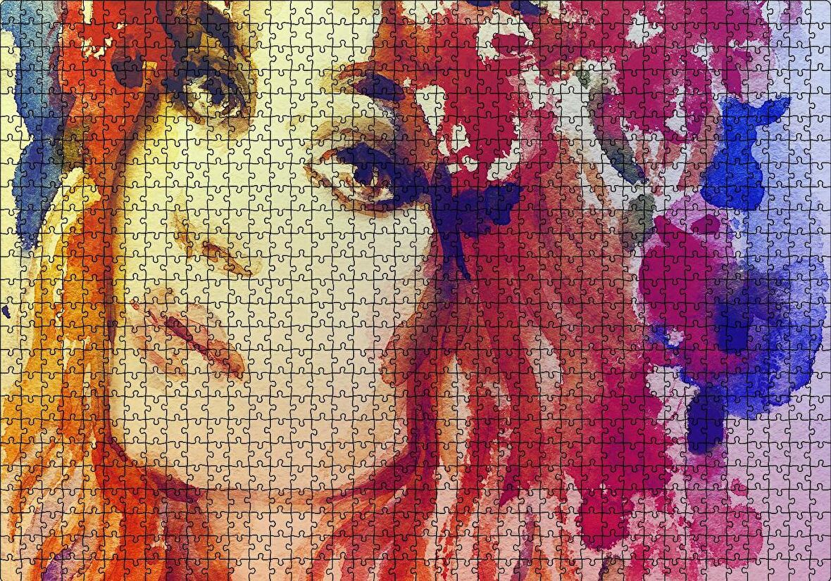 Cakapuzzle  Kadın Suluboya Çizim Görsel Puzzle Yapboz MDF Ahşap