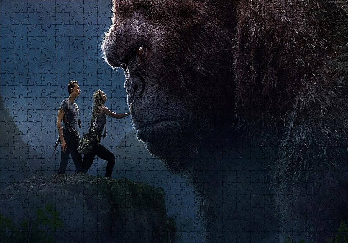 Cakapuzzle  King Kong ve İnsanlar Puzzle Yapboz MDF Ahşap