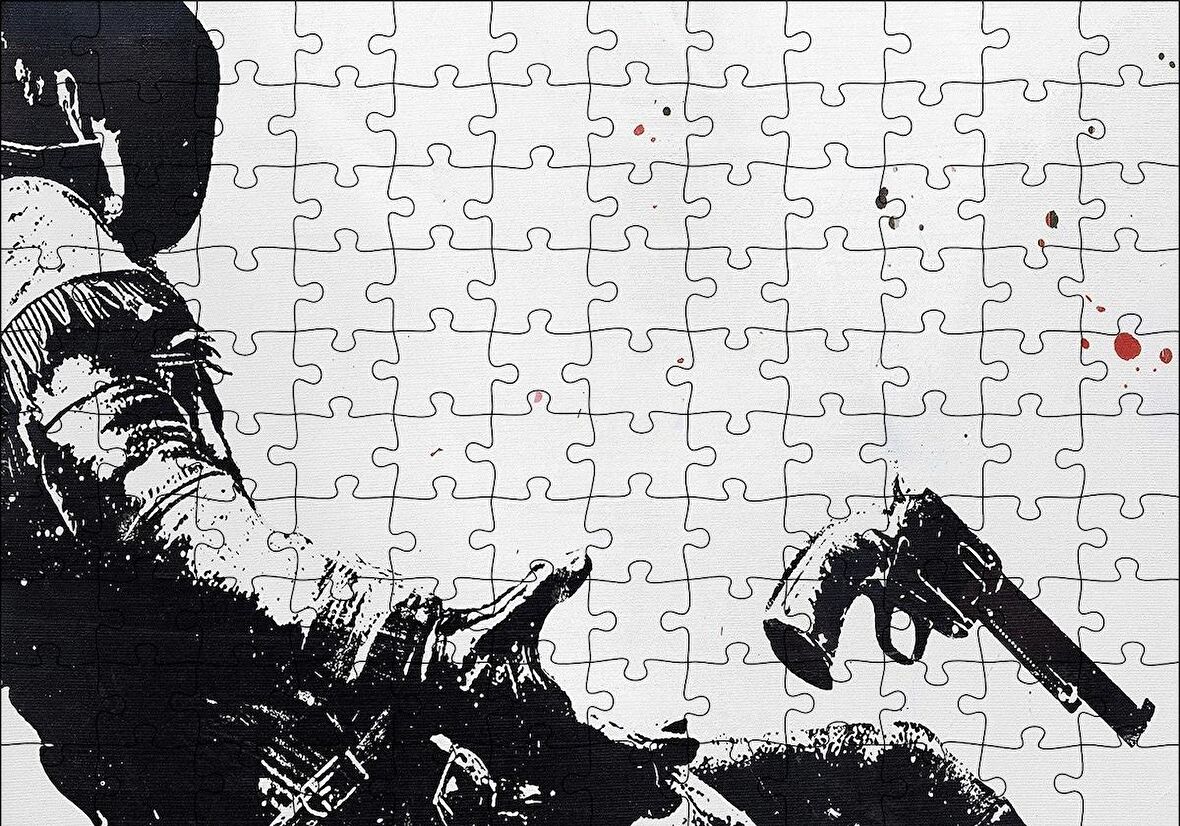 Cakapuzzle  Kovboy Düşerken Yakın Detay Siyah Beyaz Puzzle Yapboz MDF Ahşap