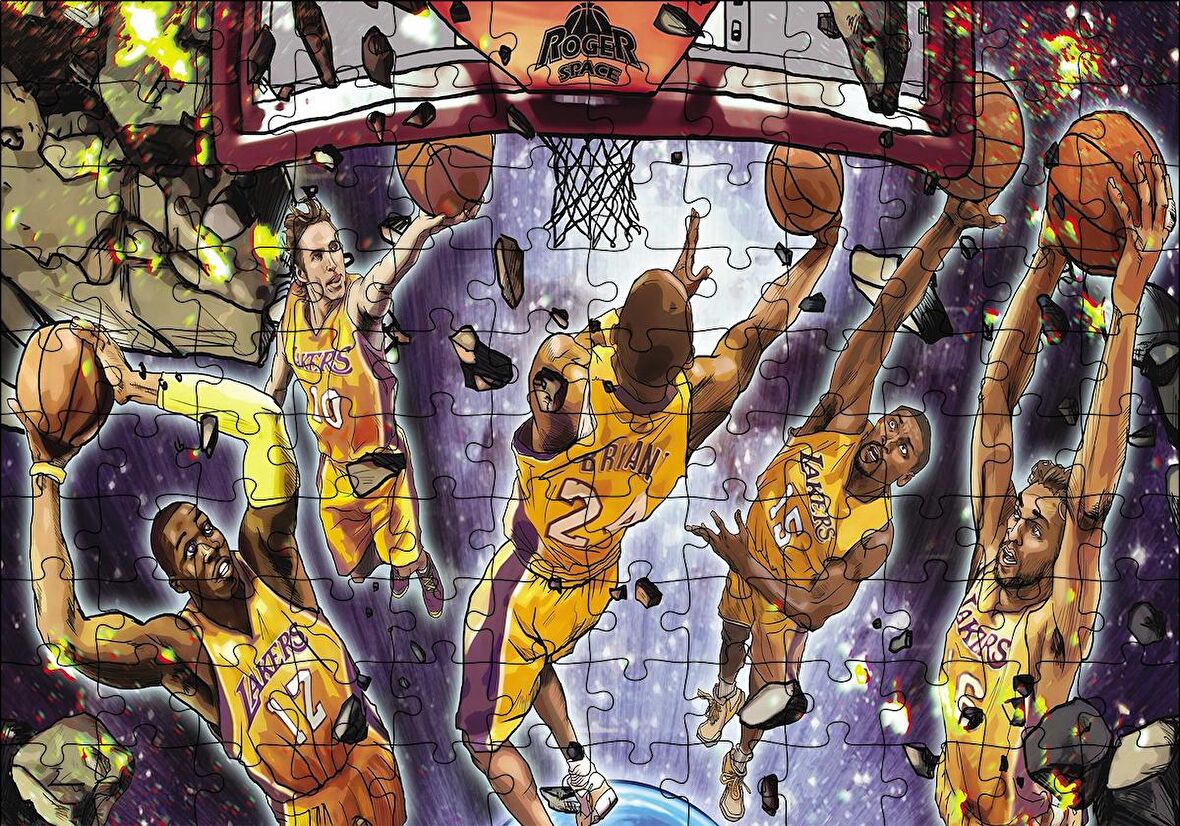 Cakapuzzle  Los Angeles Lakers Beşli Smaç Potaaltı Çizim Puzzle Yapboz MDF Ahşap