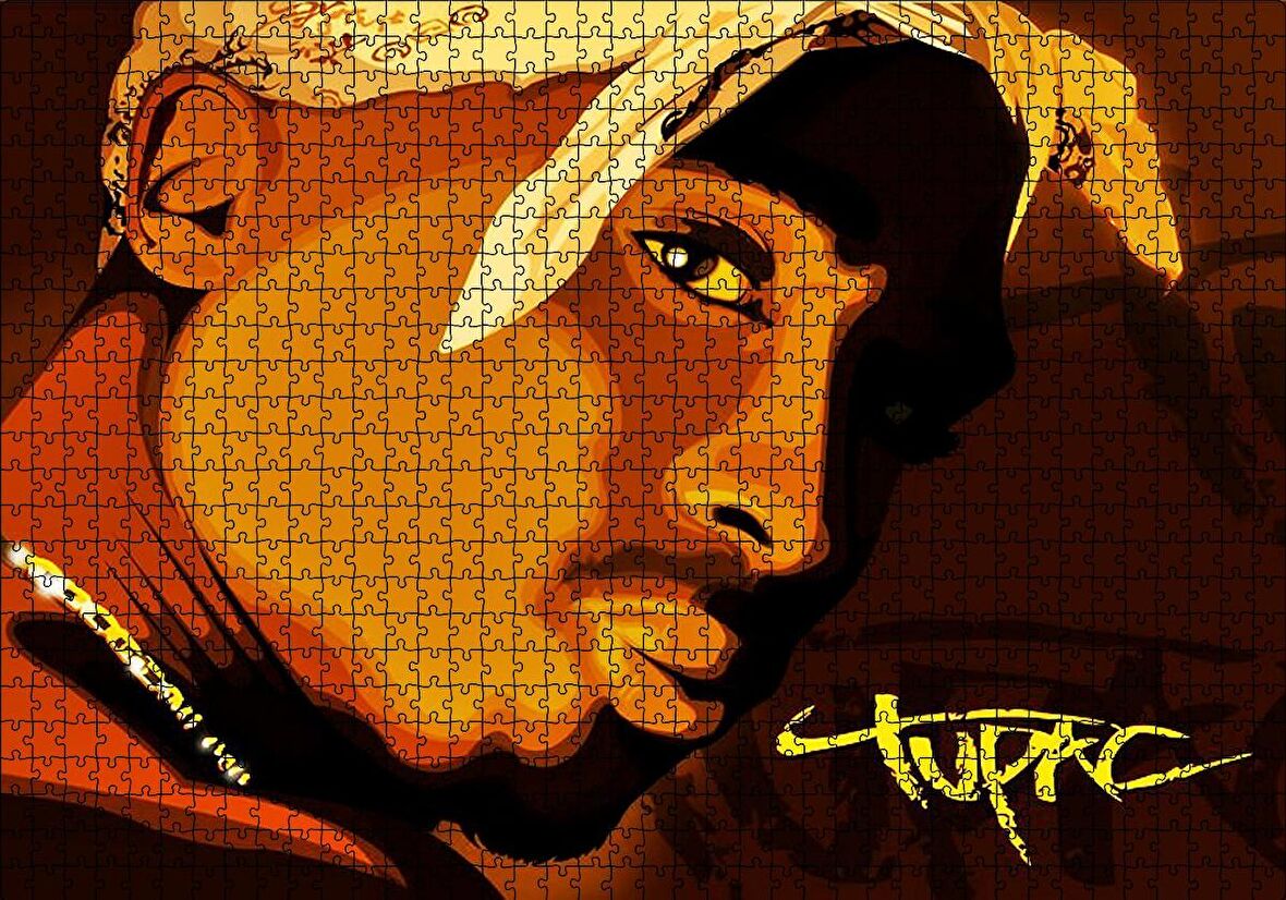 Cakapuzzle  Tupac Shakur Bandanalı Karikatürize Çizim Puzzle Yapboz MDF Ahşap