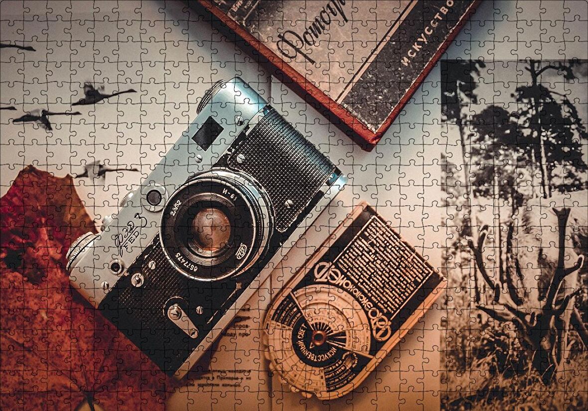 Cakapuzzle  Antika Fotoğraf Makinesi ve Fotoğraflar Puzzle Yapboz MDF Ahşap