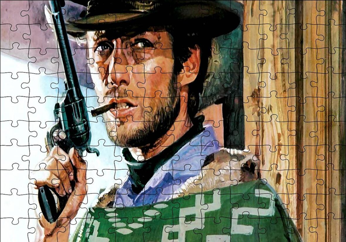 Cakapuzzle  Clint Eastwood Yeşil Pançolu ve Silahlı Puzzle Yapboz MDF Ahşap