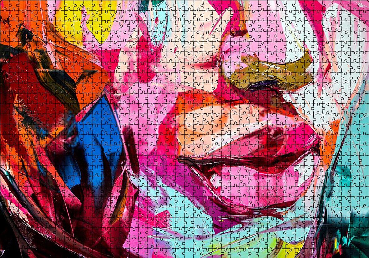 Cakapuzzle  Soyut Boyalı Kadın Yüzü Puzzle Yapboz MDF Ahşap