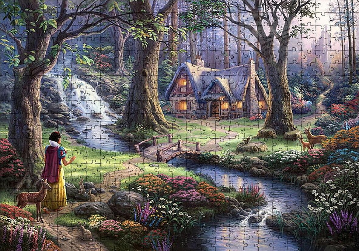 Cakapuzzle  Pamuk Prenses ve Ormandaki Kulübe Puzzle Yapboz MDF Ahşap