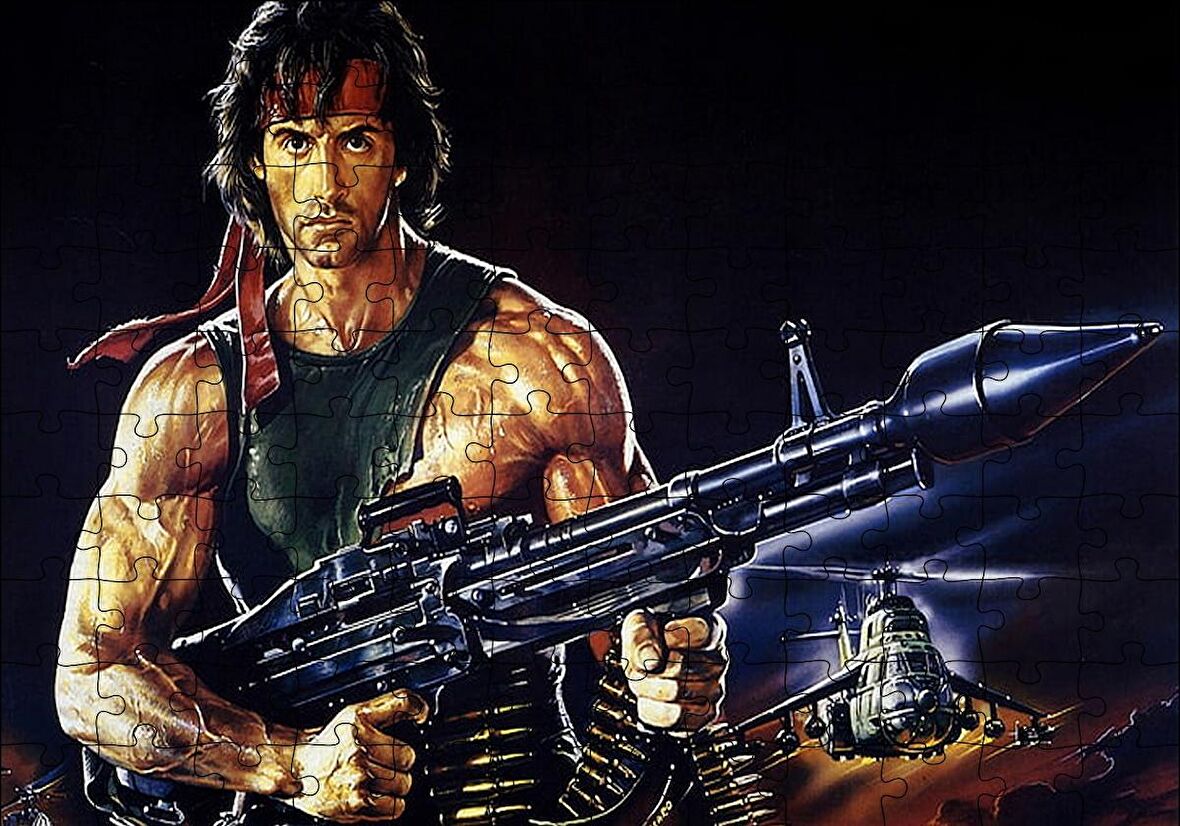 Cakapuzzle  Rambo Sylvester Stallone Roketatar Karanlık Arka Plan Puzzle Yapboz MDF Ahşap