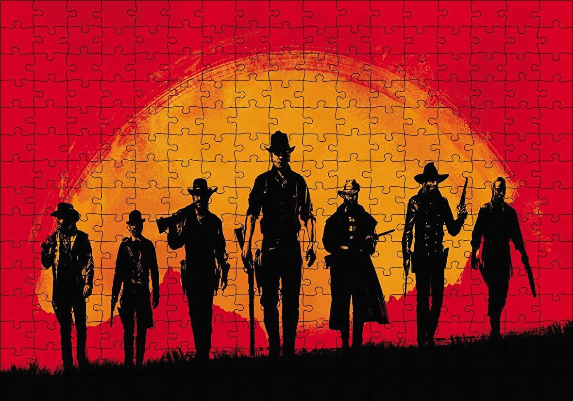 Cakapuzzle  Red Dead Redemption Kırmızı Arka Plan Puzzle Yapboz MDF Ahşap