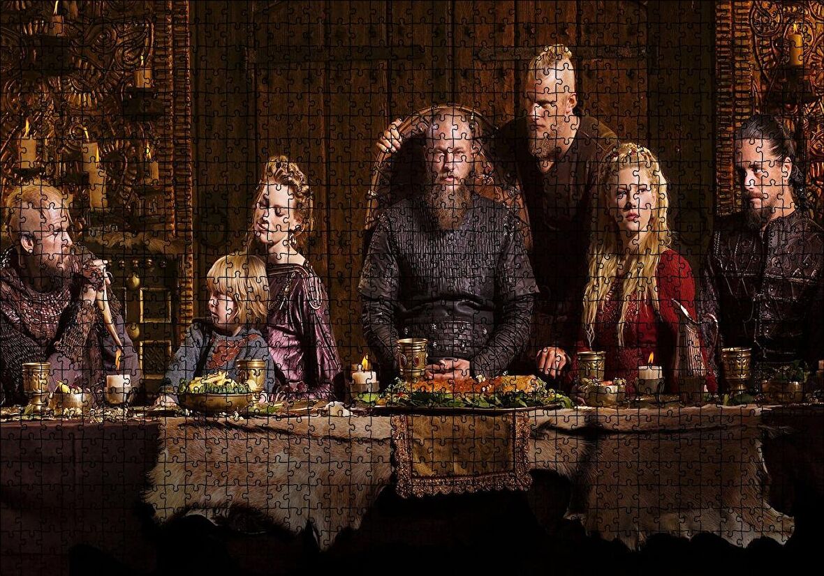 Cakapuzzle  Vikingler Tüm Karakterler Yemek Masasında Puzzle Yapboz MDF Ahşap