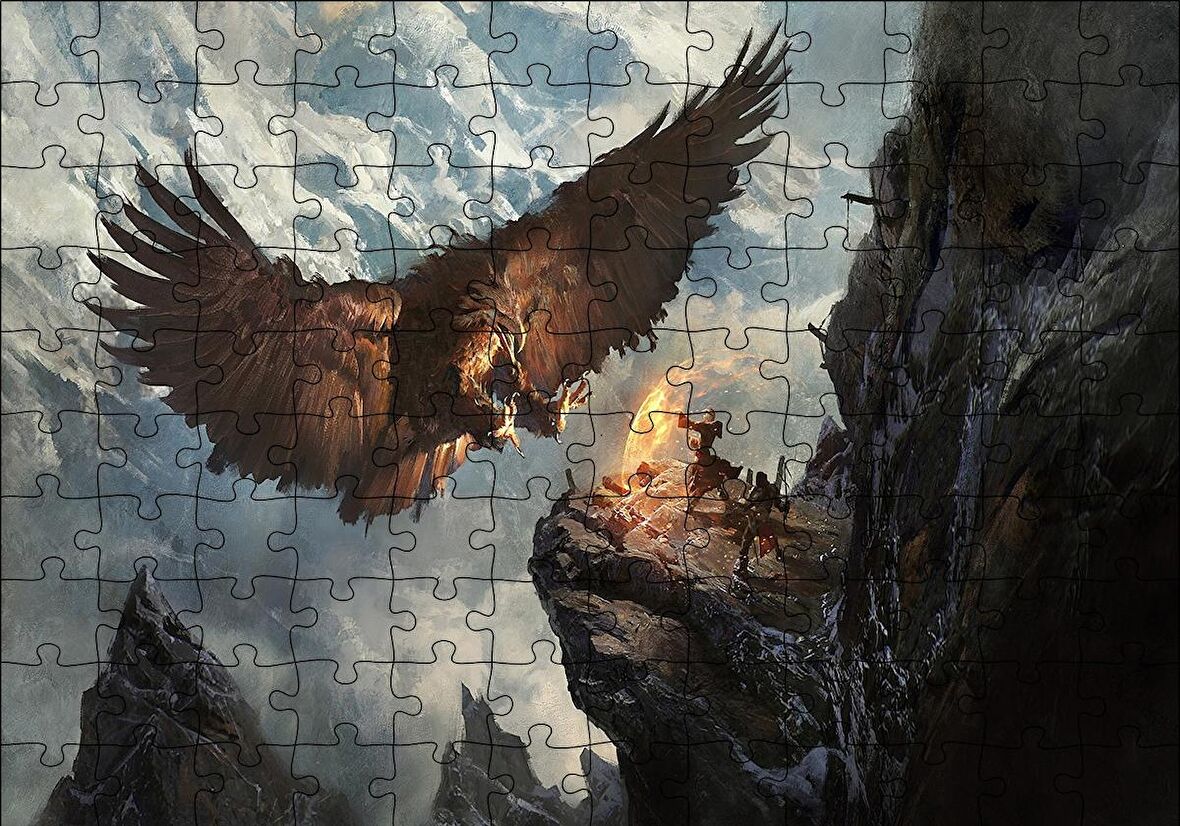 Cakapuzzle  Dev Kartal ve Kayalıktaki Savaşçılar Puzzle Yapboz MDF Ahşap