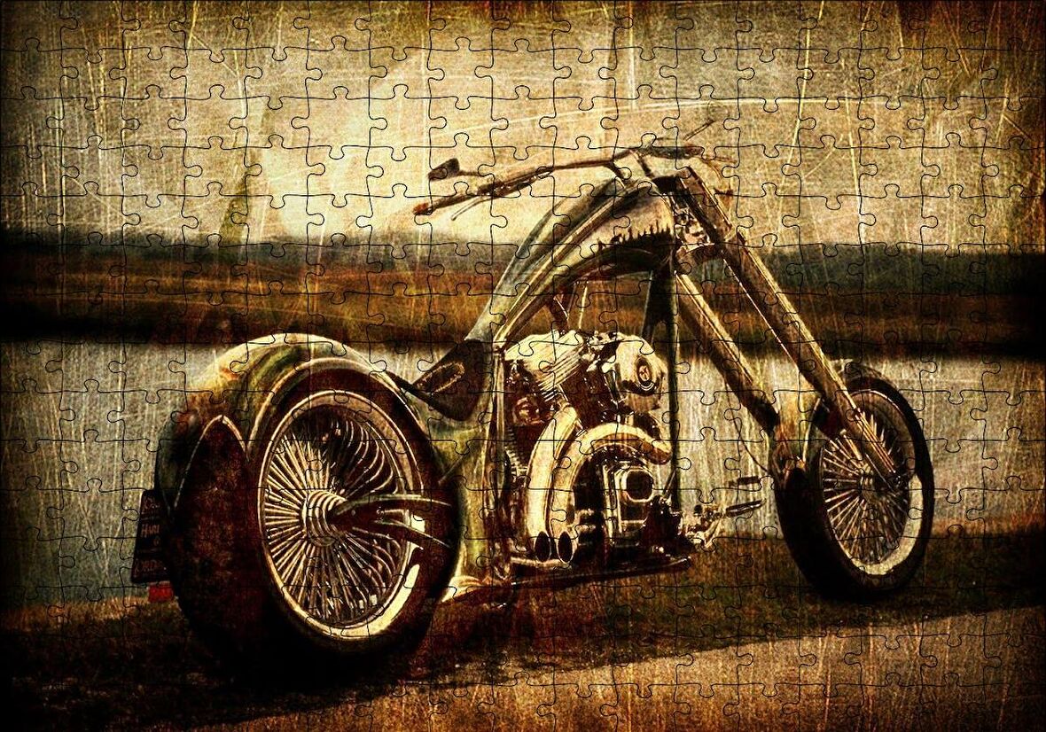 Cakapuzzle  Eski Görünüm Chopper Motorsiklet Puzzle Yapboz MDF Ahşap