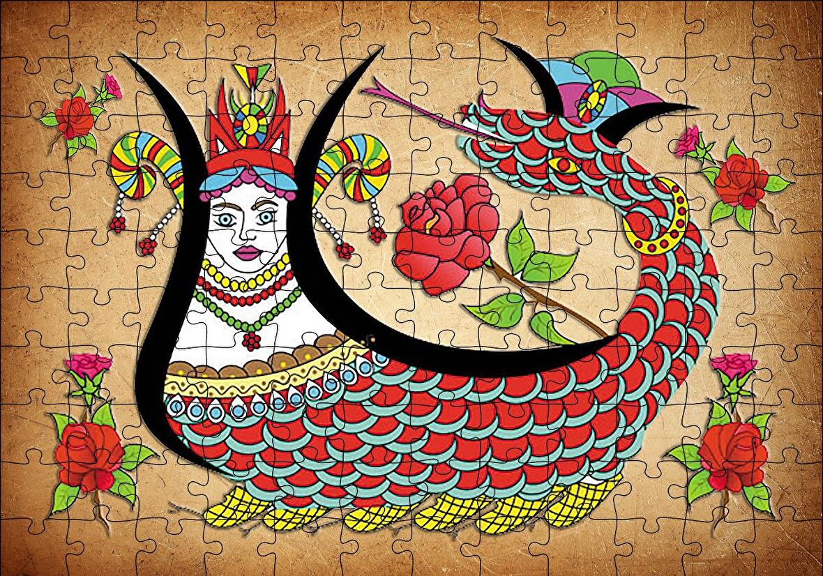 Cakapuzzle  Kırem Zeminde Şahmaran Puzzle Yapboz MDF Ahşap