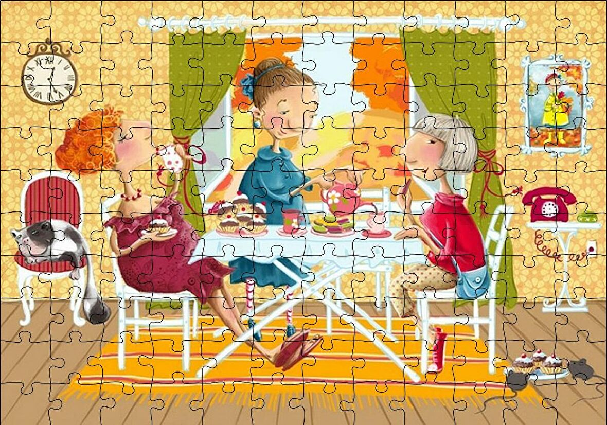 Cakapuzzle  Kızlar Çay Keyfinde Puzzle Yapboz MDF Ahşap