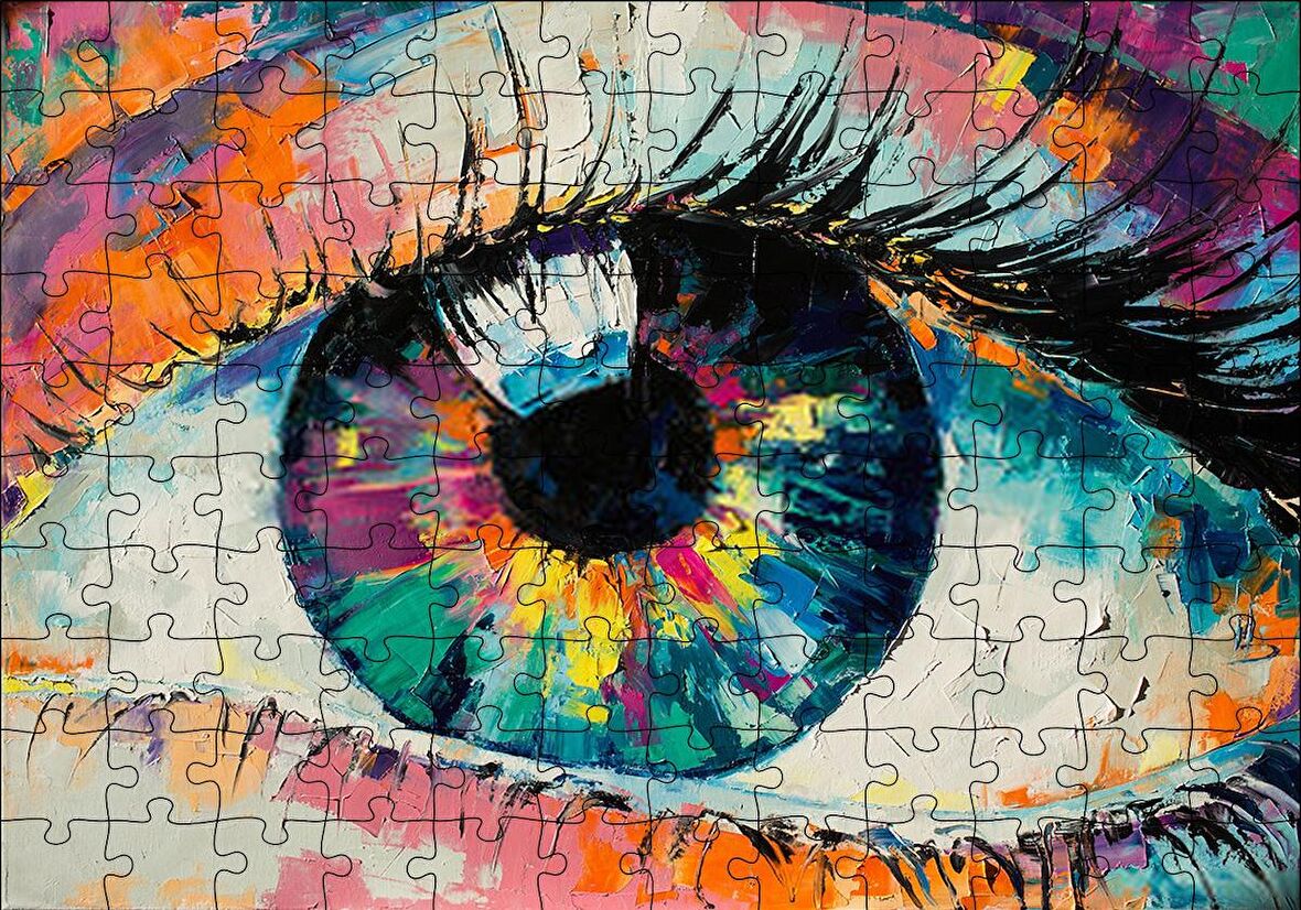 Cakapuzzle  Modern Sanat Renli Boyama Kadın Gözü Puzzle Yapboz MDF Ahşap