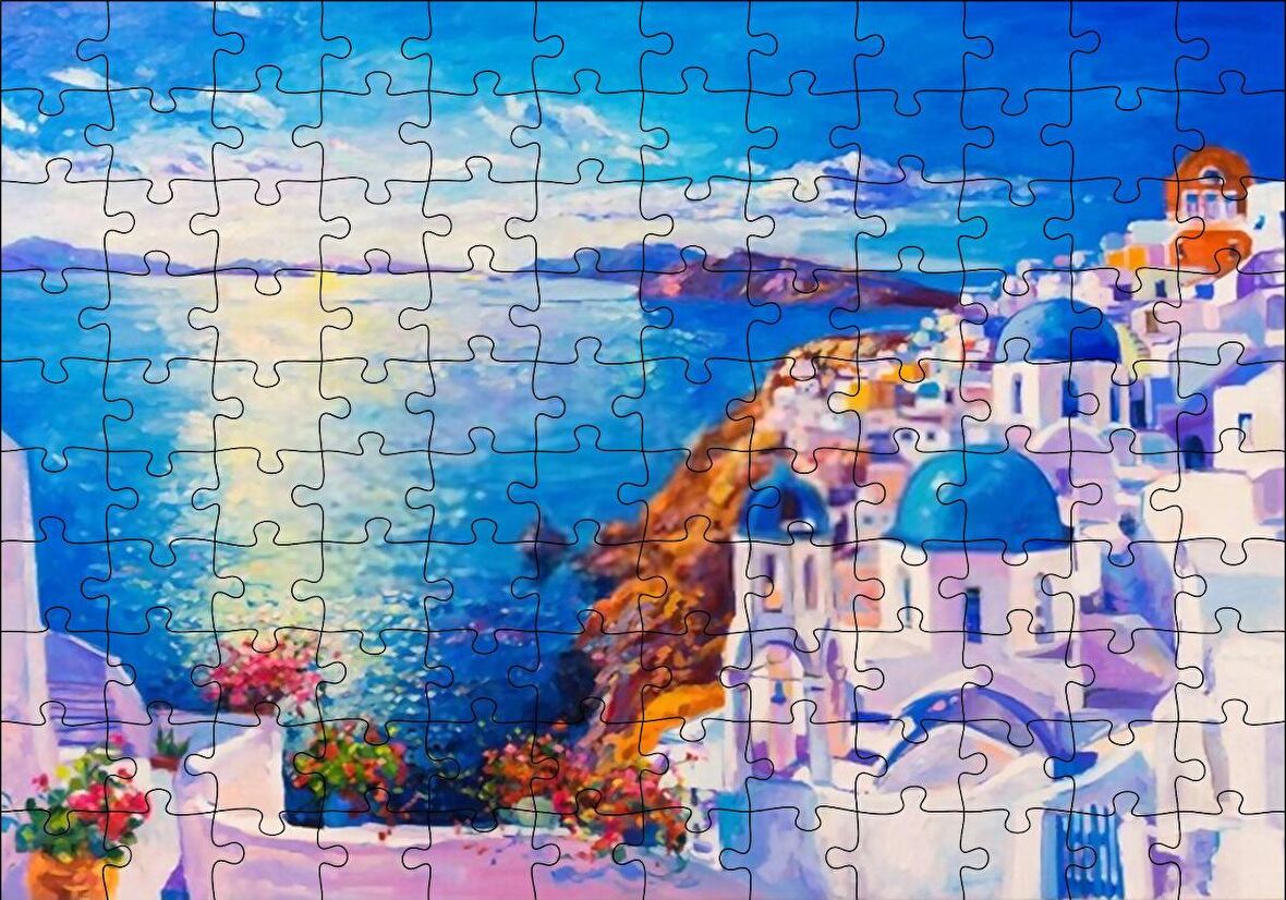 Cakapuzzle  Akdeniz Sahilinde Şehir Görseli Puzzle Yapboz MDF Ahşap