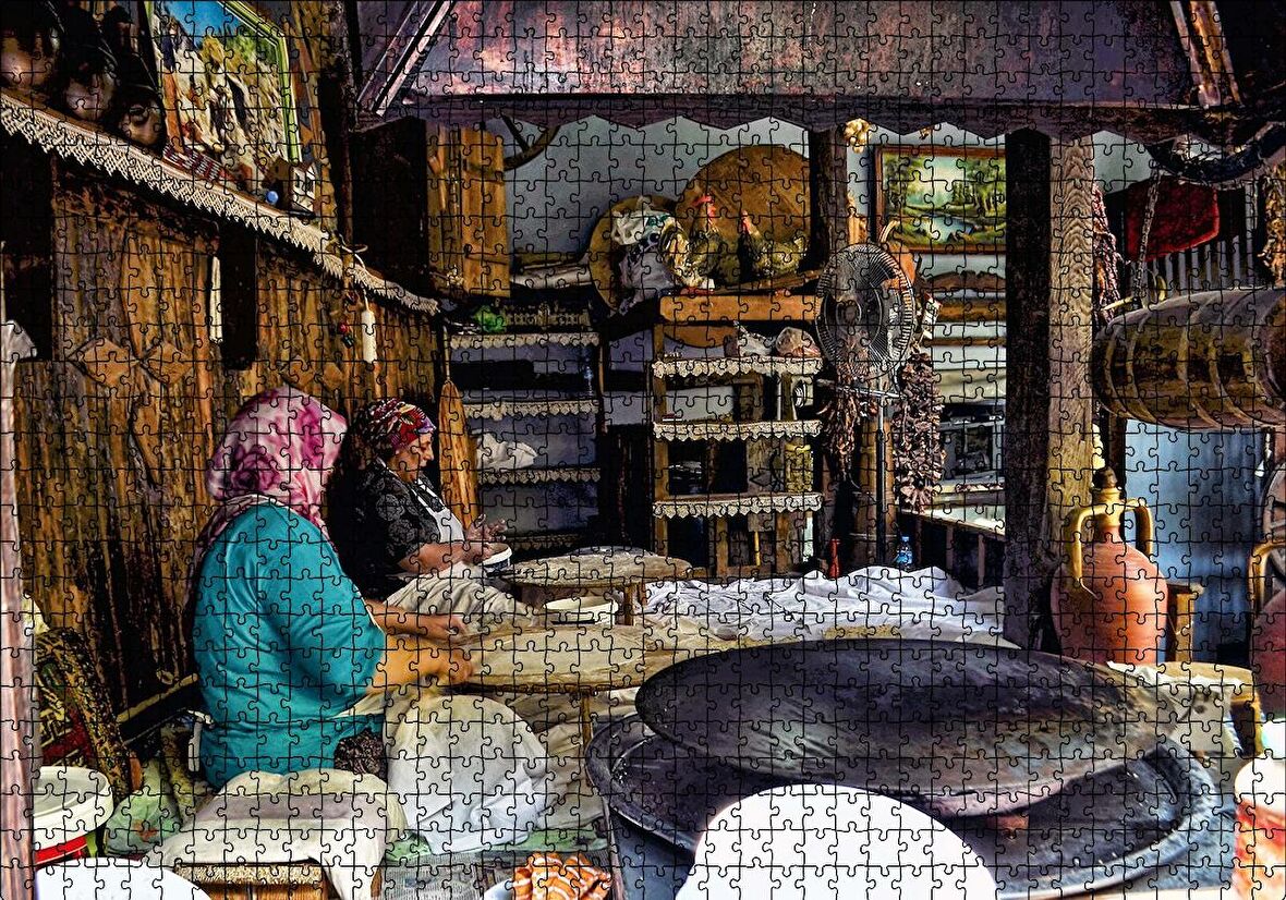 Cakapuzzle  Sacda Ekmek Yapan Kadınlar Puzzle Yapboz MDF Ahşap