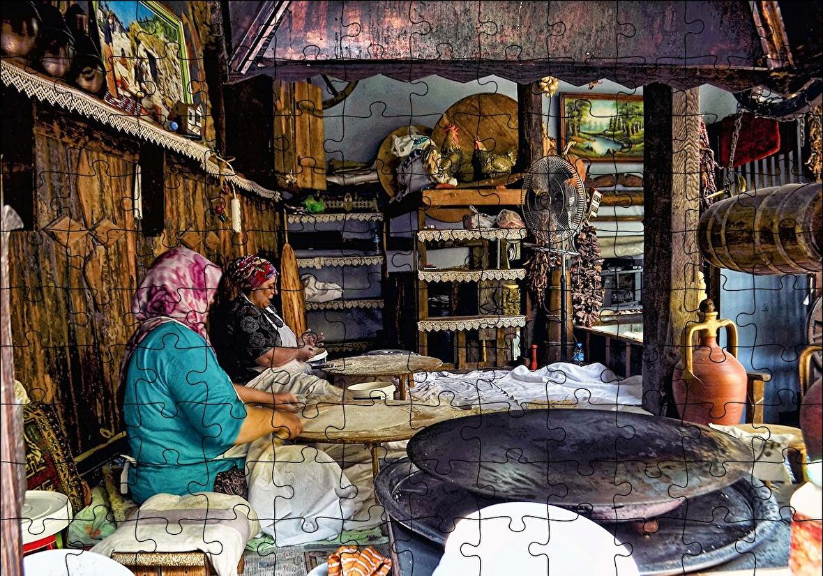 Cakapuzzle  Sacda Ekmek Yapan Kadınlar Puzzle Yapboz MDF Ahşap